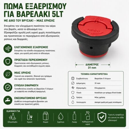 Πώμα εξαερισμού για βαρελάκι 5L