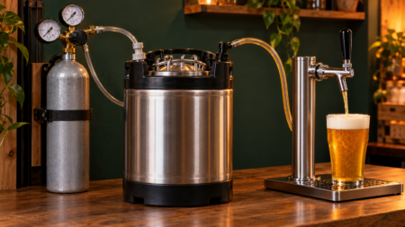 Σύστημα kegging με βαρέλι CO2 ρυθμιστή και κάνουλα μπύρας