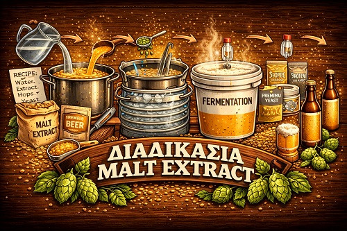 Παρασκευή μπύρας με εκχύλισμα βύνης και λυκίσκο